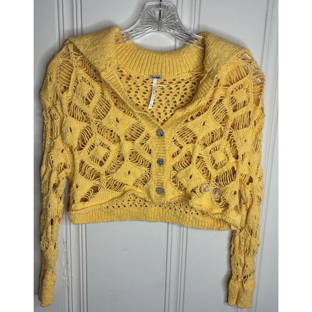 Free People Sedona cropped knit button cotton cardigan XS festival cottage boho
